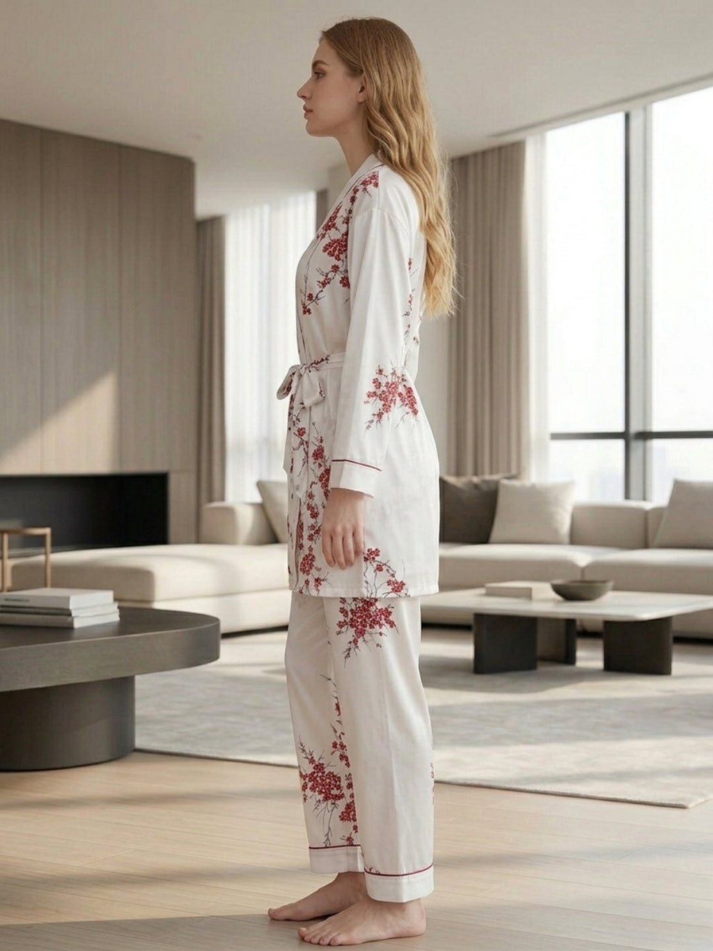 Women's Floral Print Satin Nightsuits Set