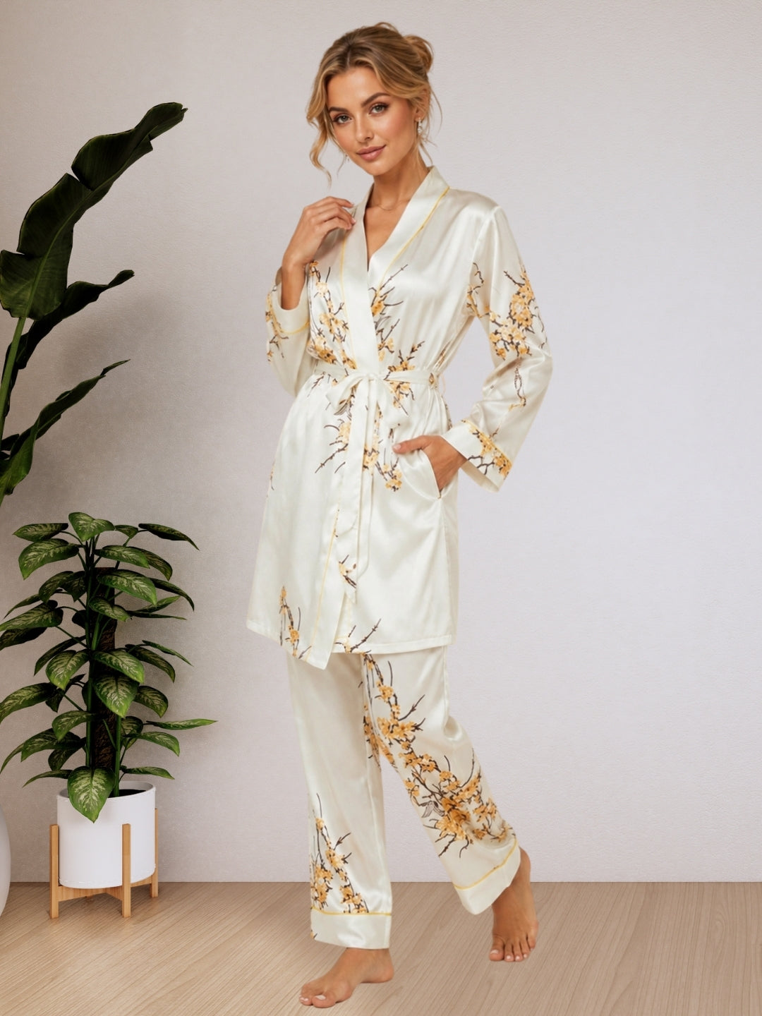 Women's Floral Print Satin Nightsuits Set