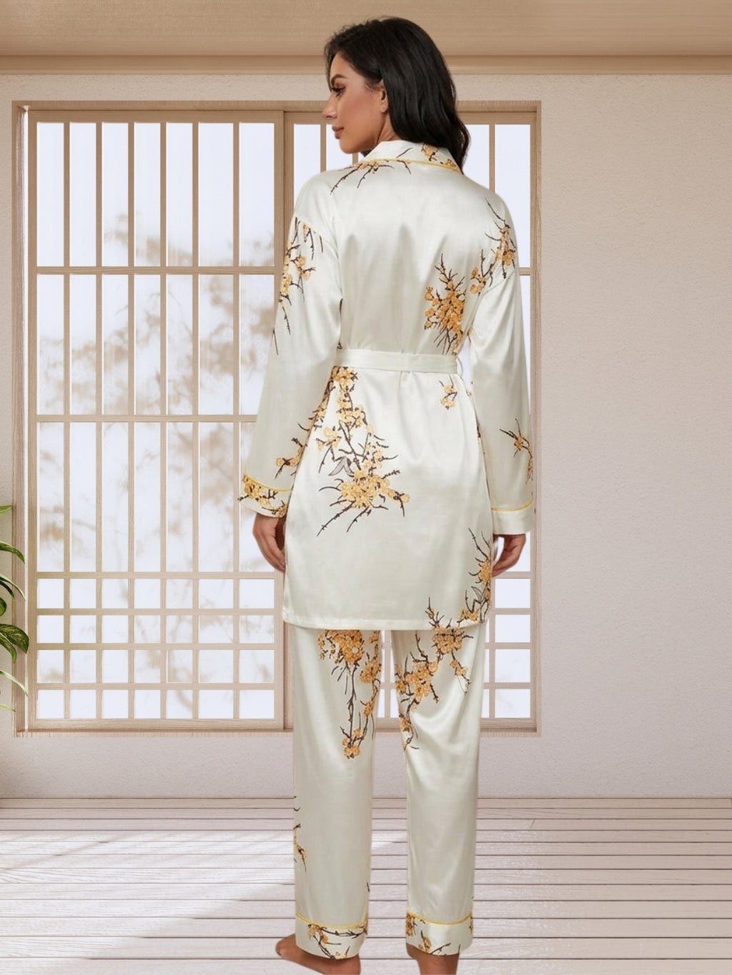 Women's Floral Print Satin Nightsuits Set