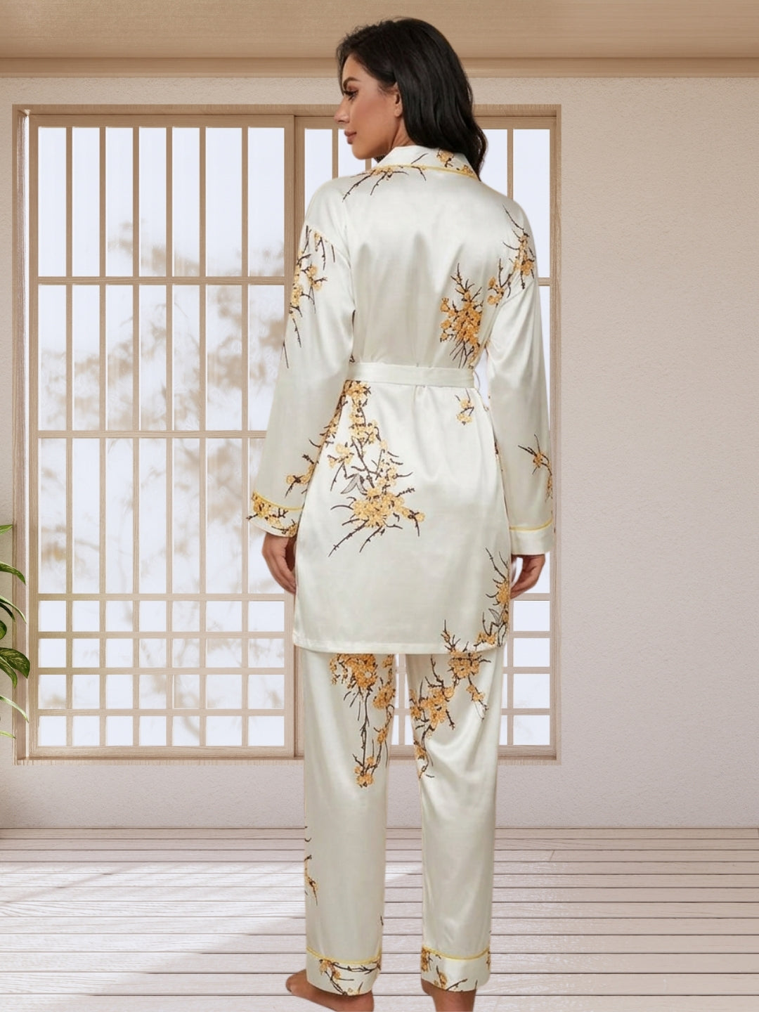Women's Floral Print Satin Nightsuits Set