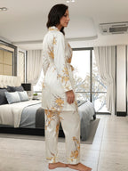 Women's Floral Print Satin Nightsuits Set