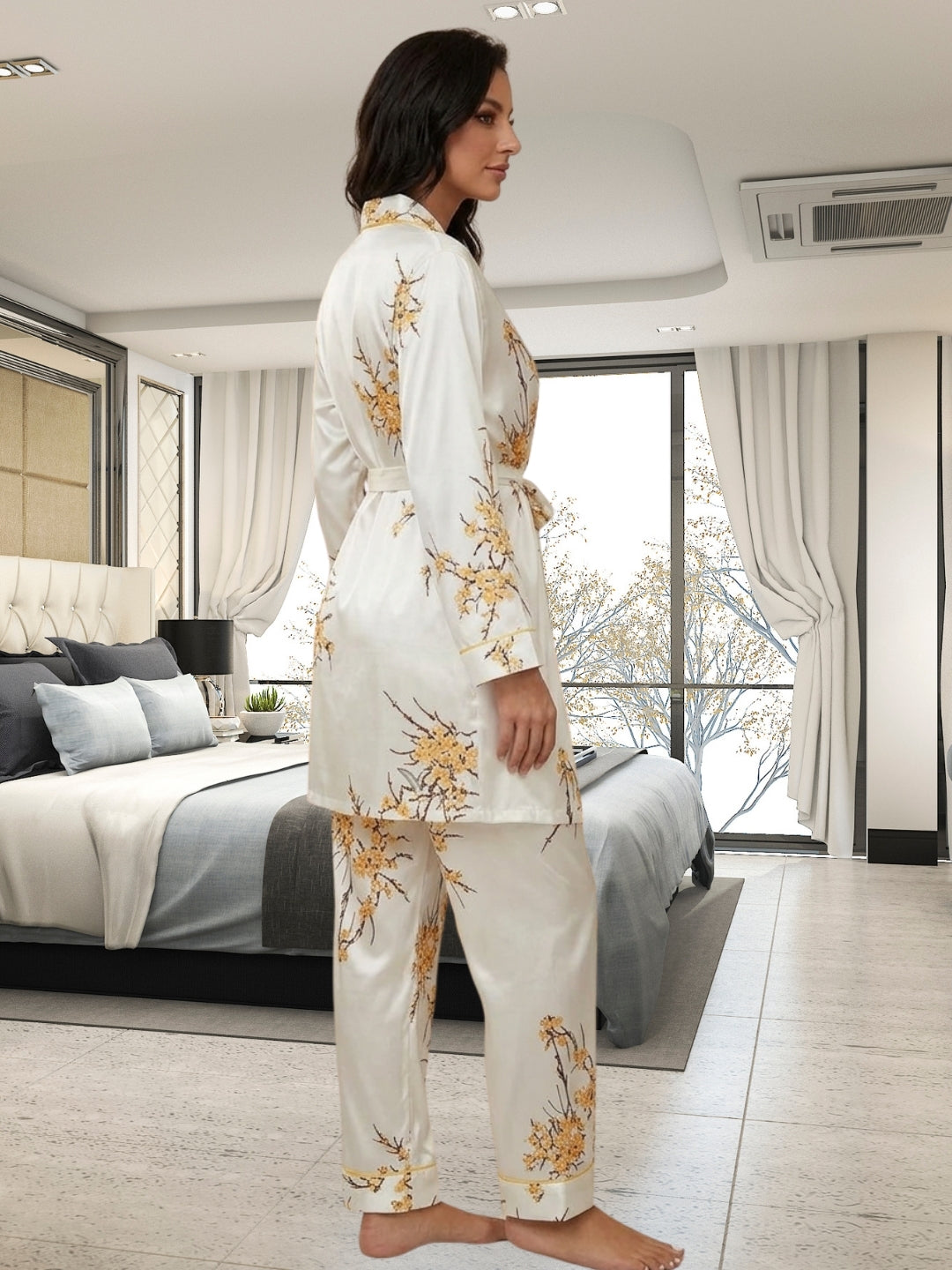 Women's Floral Print Satin Nightsuits Set