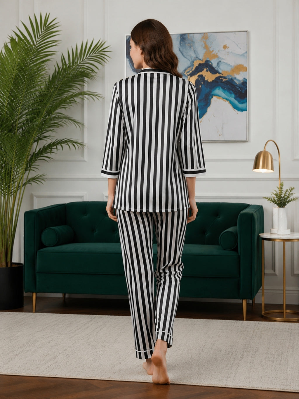 Women's Striped Satin Nightsuits Set