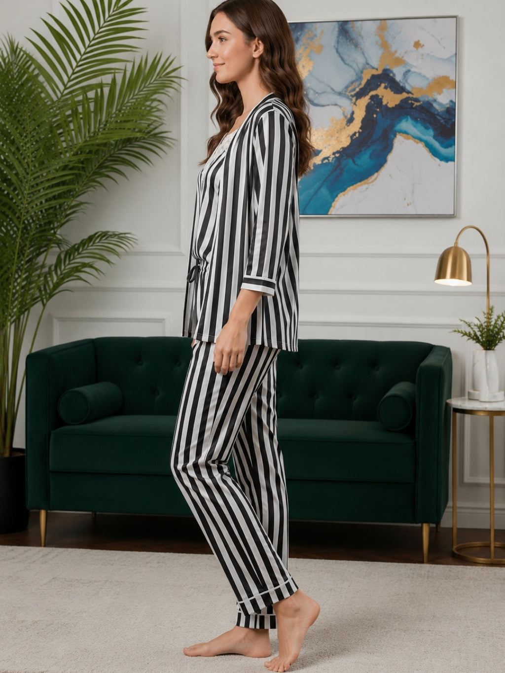 Women's Striped Satin Nightsuits Set