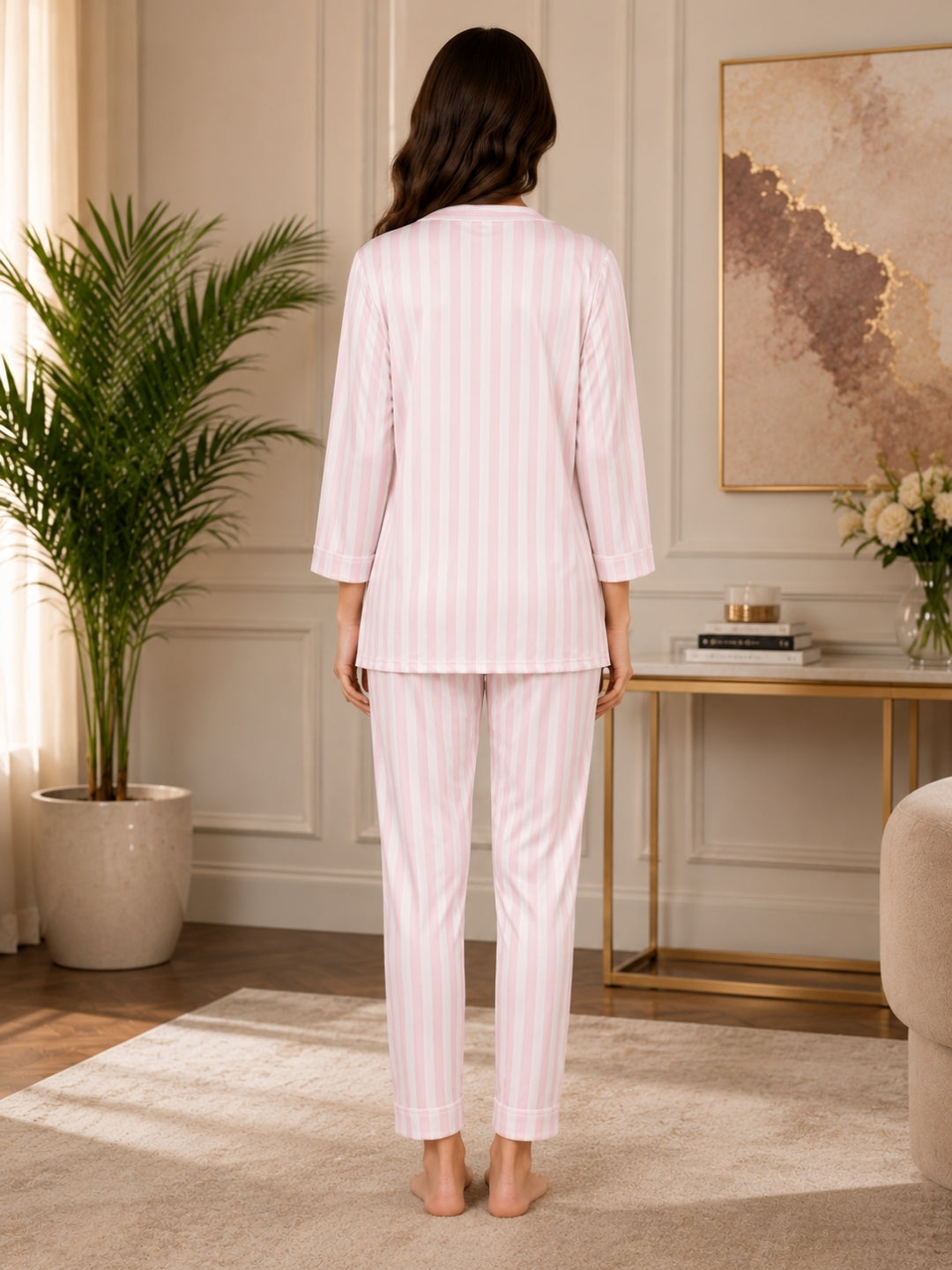 Women's Striped Satin Nightsuits Set