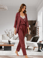Women's Striped Satin Nightsuits Set