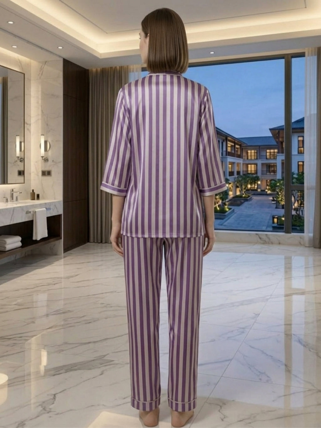 Women's Striped Satin Nightsuits Set