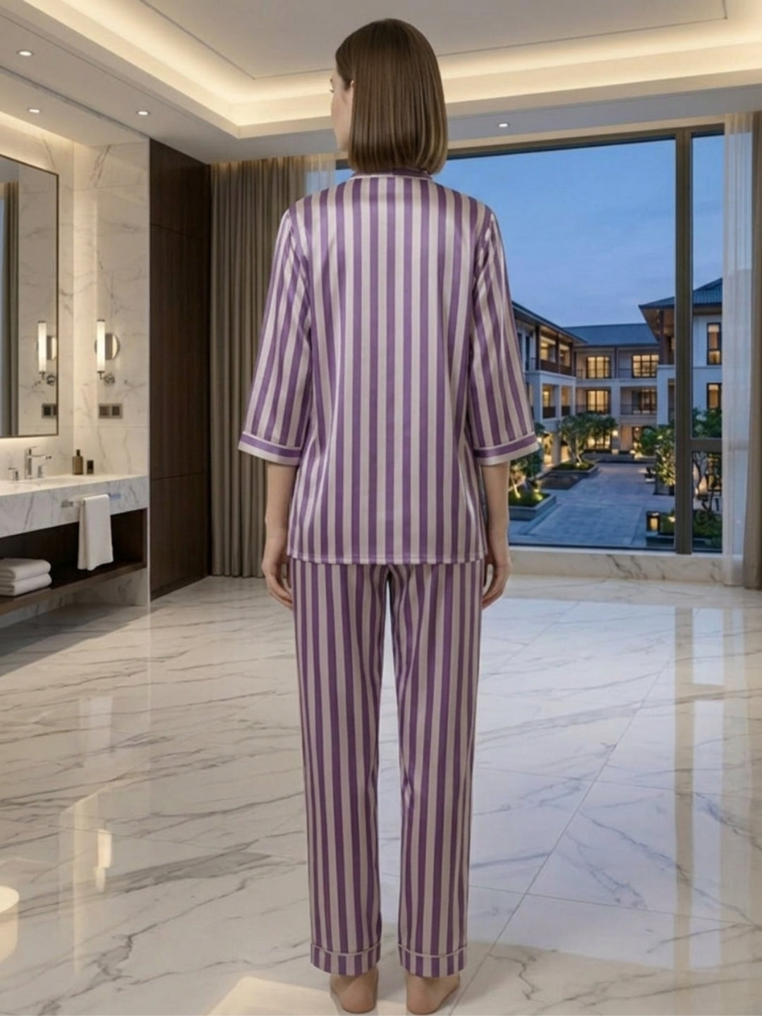Women's Striped Satin Nightsuits Set