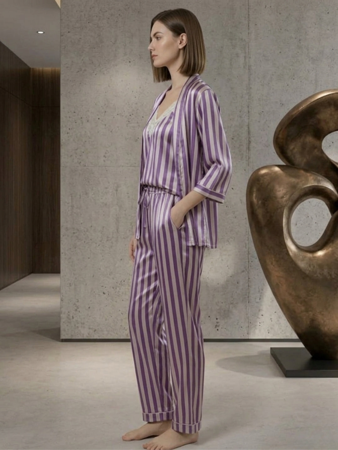 Women's Striped Satin Nightsuits Set