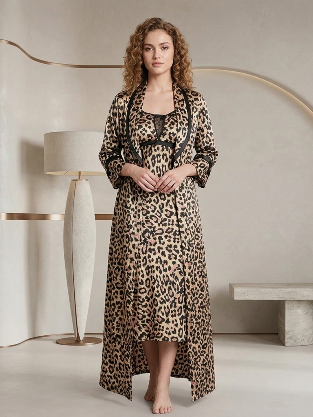 Leopard Print Nightwear Robe Set
