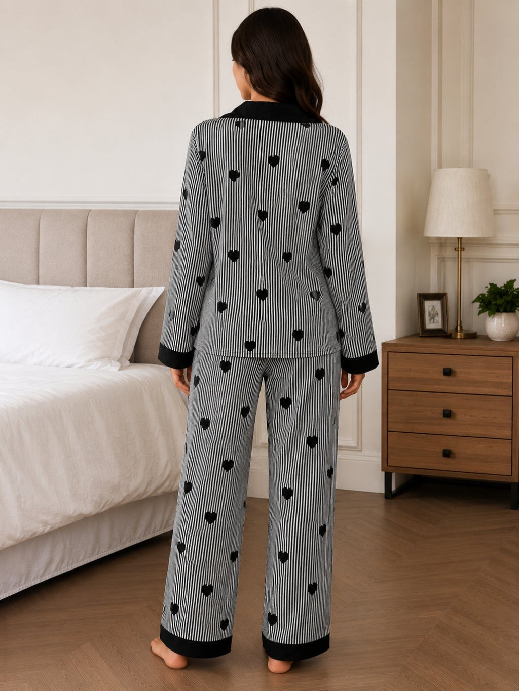 Women's Print Striped Nightsuits Set