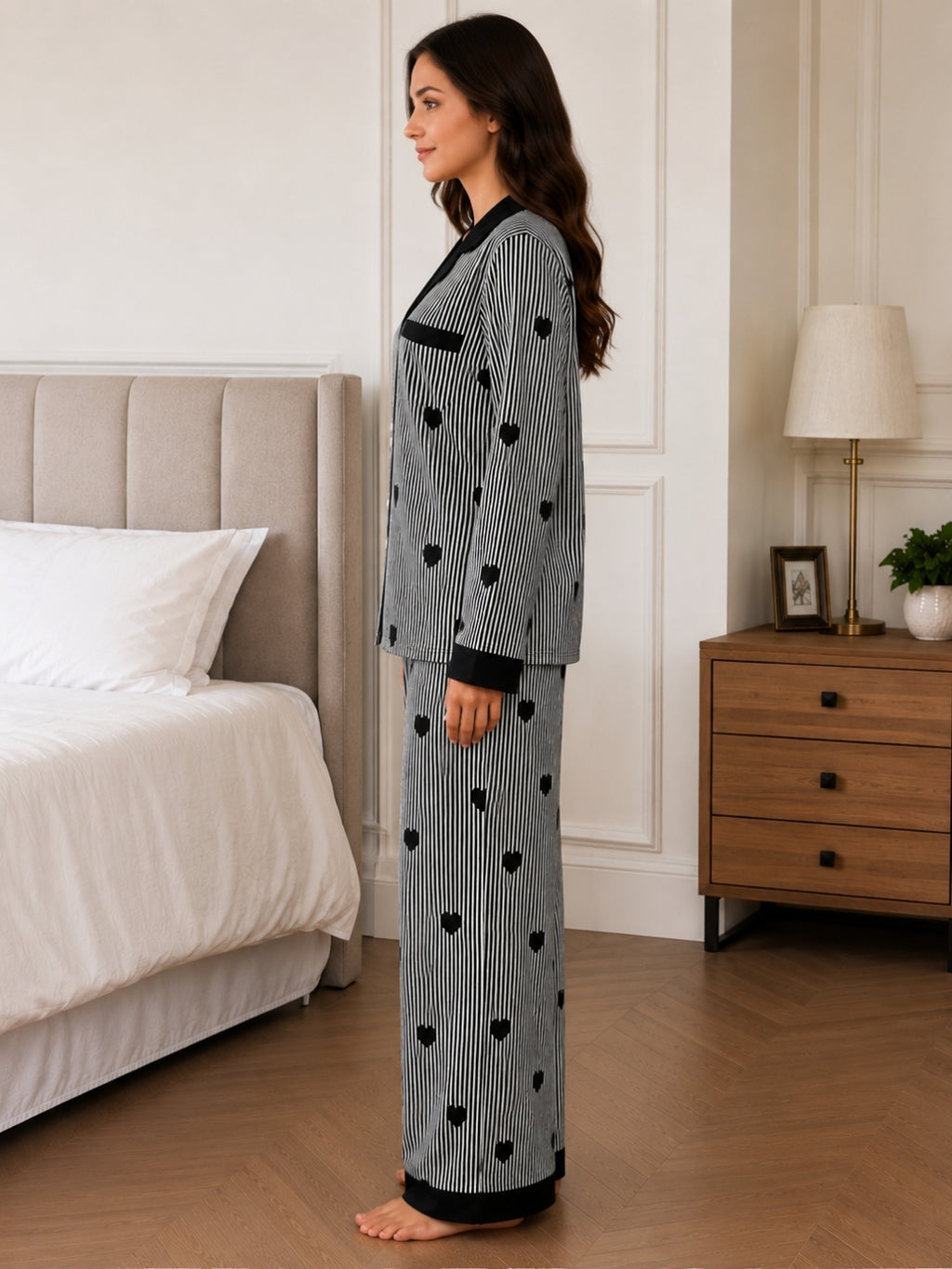 Women's Print Striped Nightsuits Set