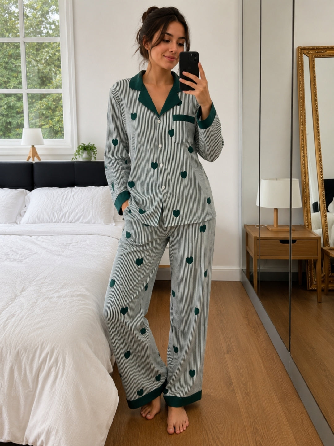 Women's Print Striped Nightsuits Set