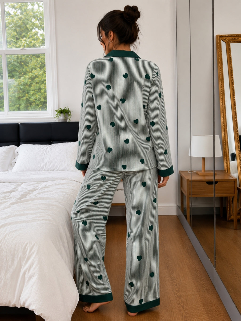Women's Print Striped Nightsuits Set