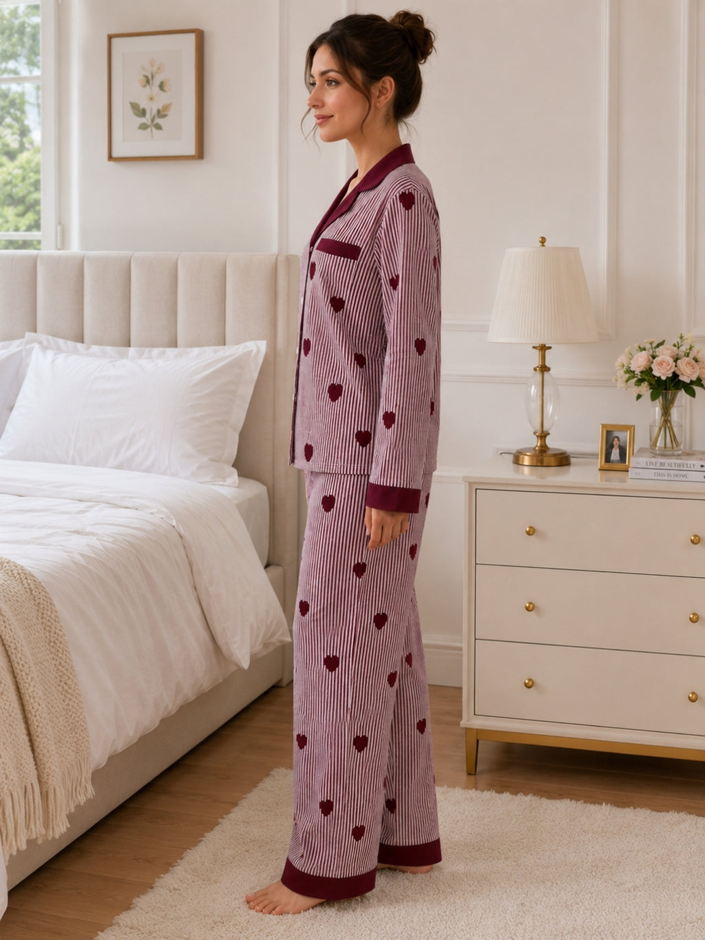 Women's Print Striped Nightsuits Set