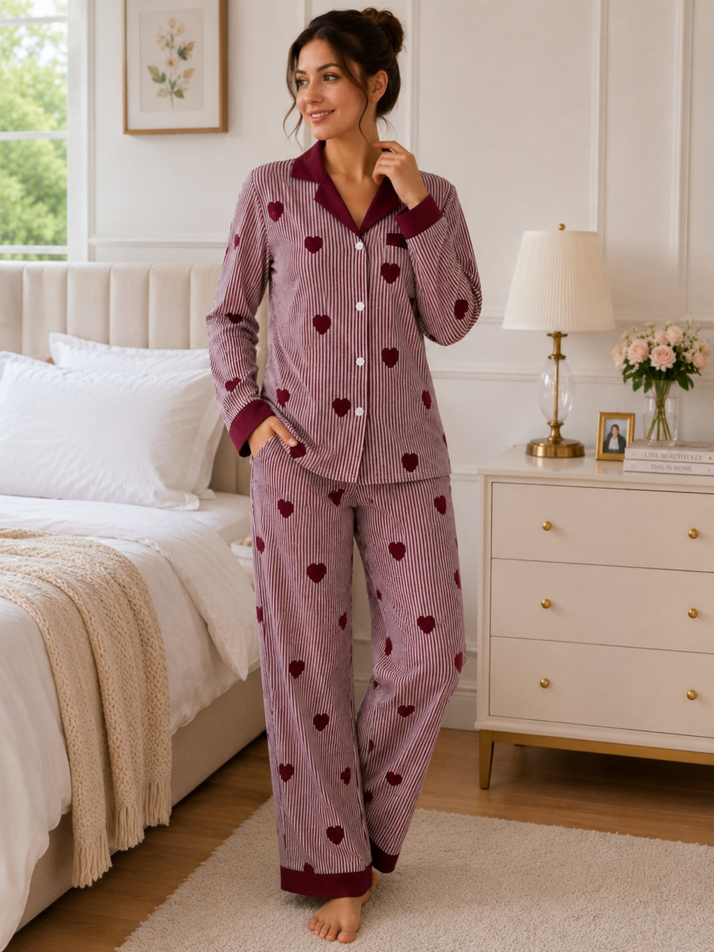 Women's Print Striped Nightsuits Set