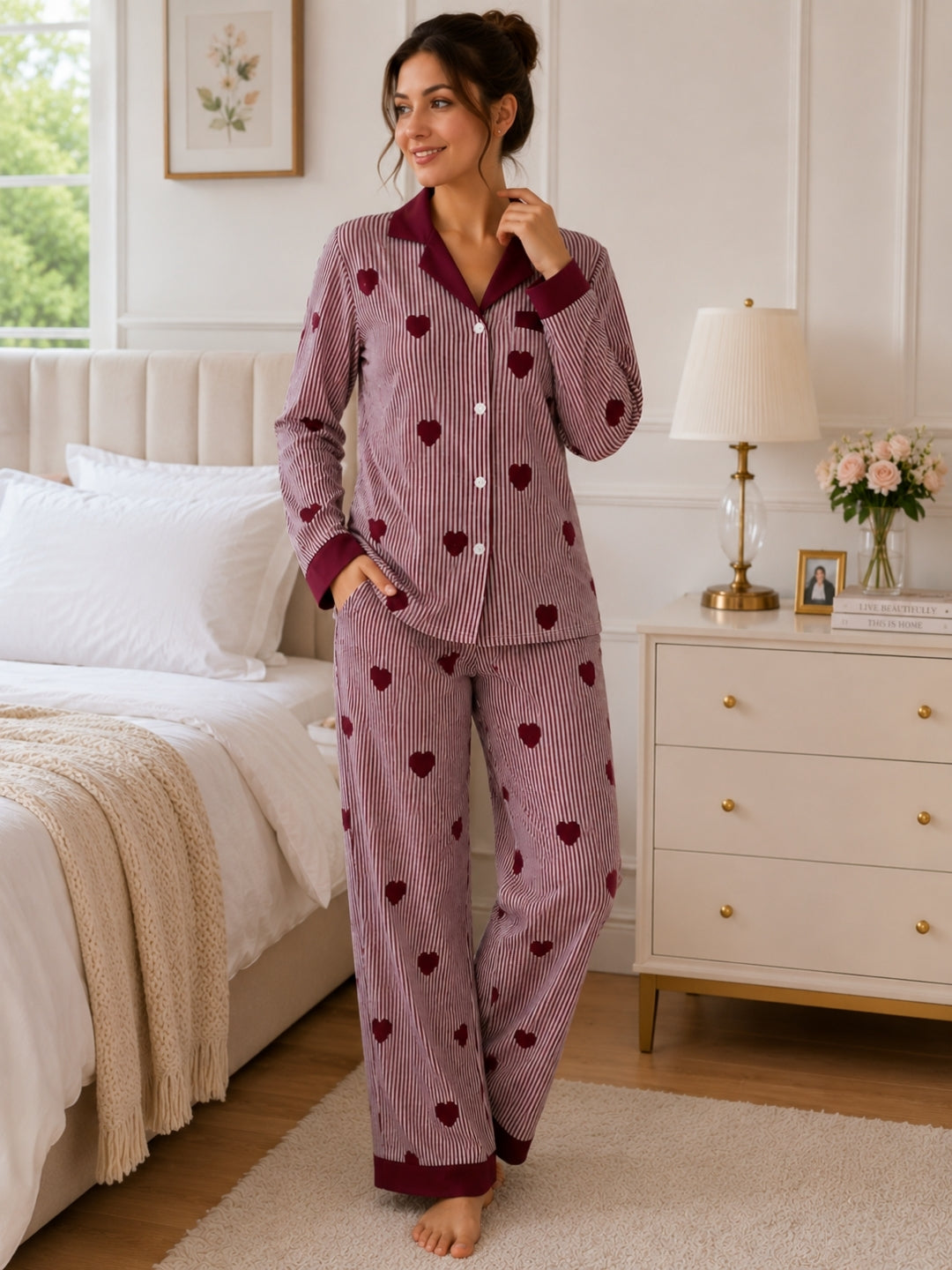 Women's Print Striped Nightsuits Set