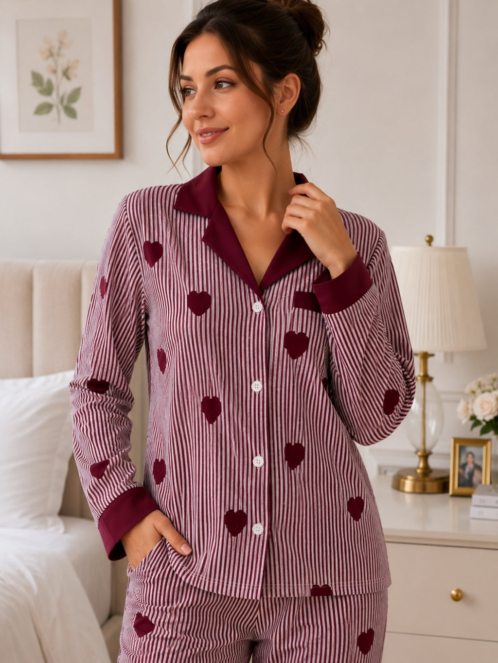 Women's Print Striped Nightsuits Set