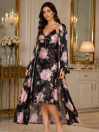 Floral Print Satin Nightgown & Robe Set
