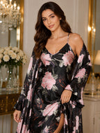 Floral Print Satin Nightgown & Robe Set