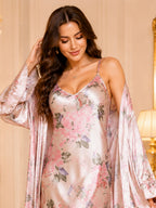 Floral Print Satin Nightgown & Robe Set