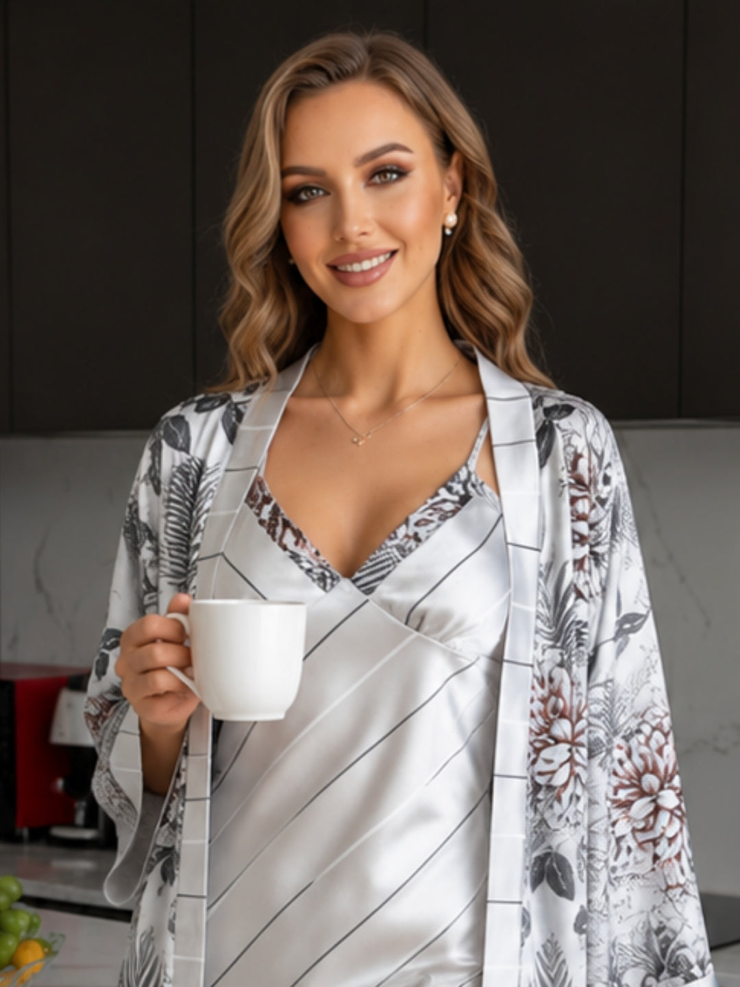 Women's Satin Nightdress With Robe Set