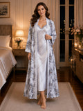 Floral Satin Robe & Nighty Set