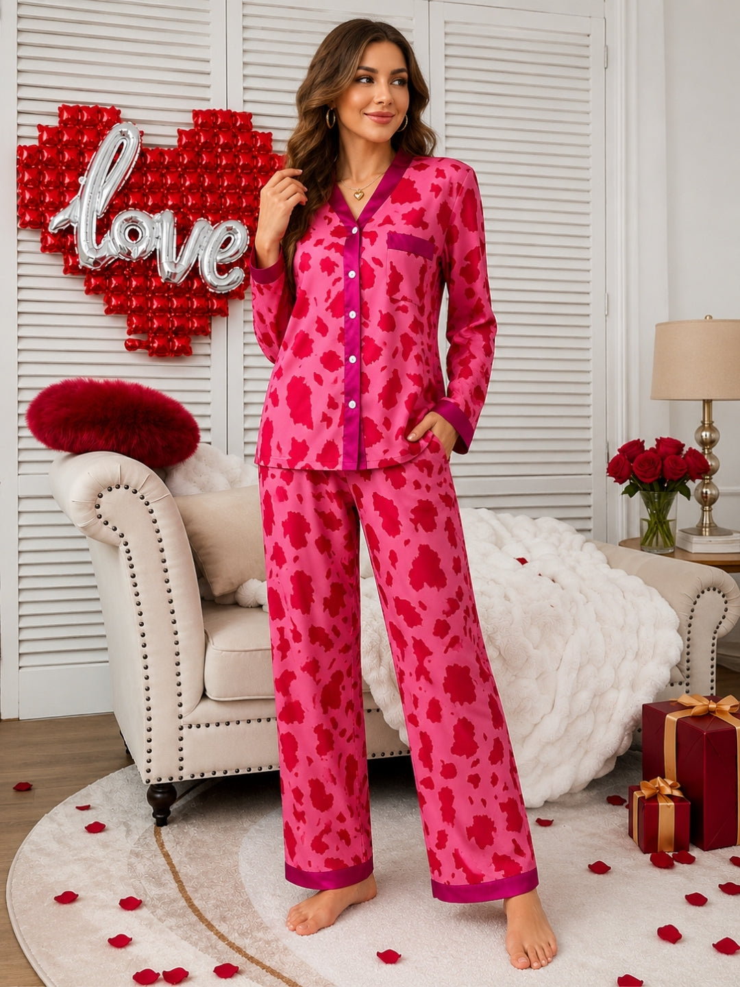 Women's Printed Satin Nightsuits Set