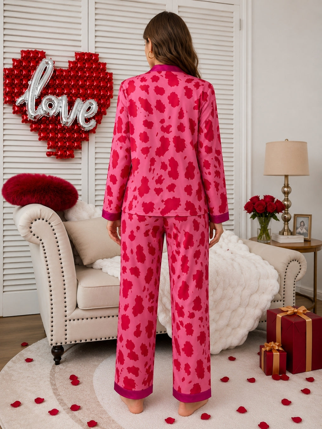 Women's Printed Satin Nightsuits Set
