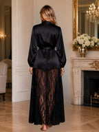 Satin Long Robe with Matching Lace