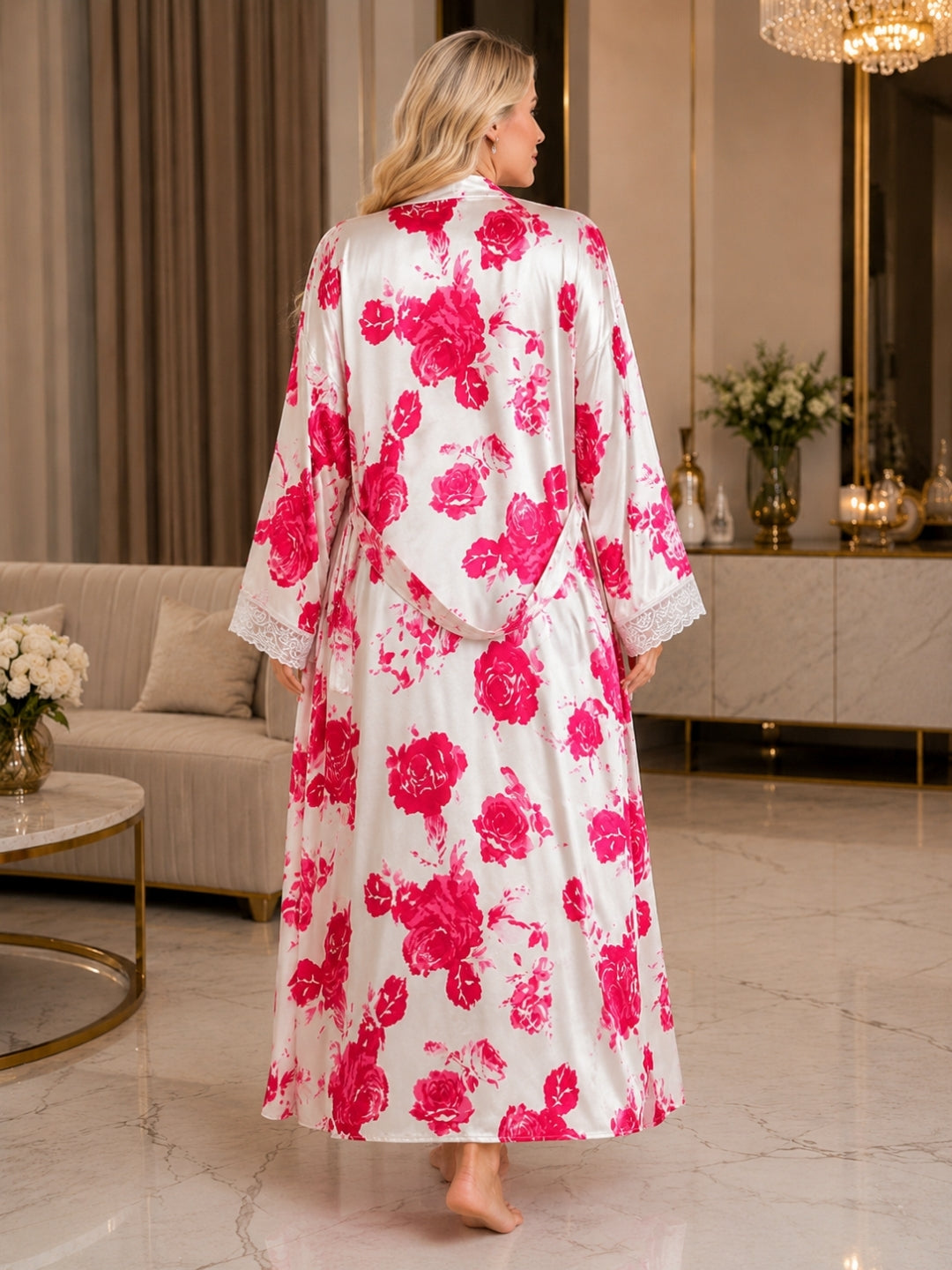 Satin Floral Robe Nighty