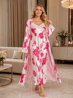 Satin Floral Robe Nighty
