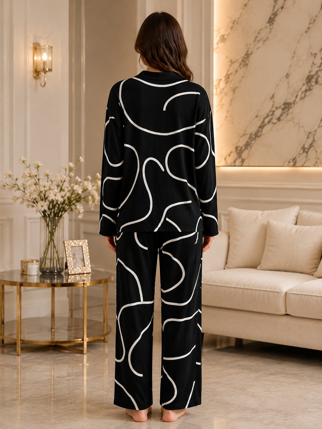 Women's Striped Satin Nightsuits Set