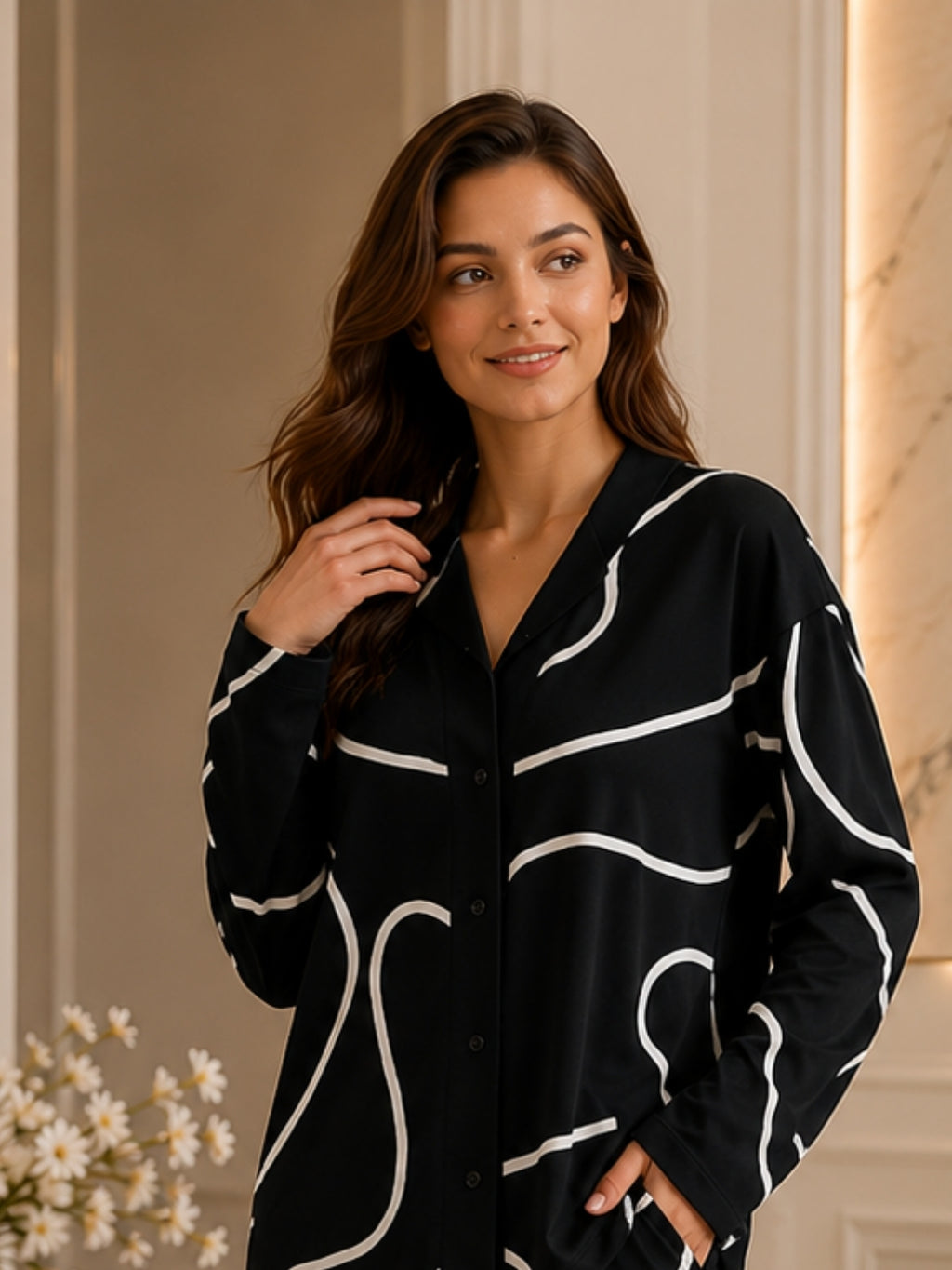 Women's Striped Satin Nightsuits Set