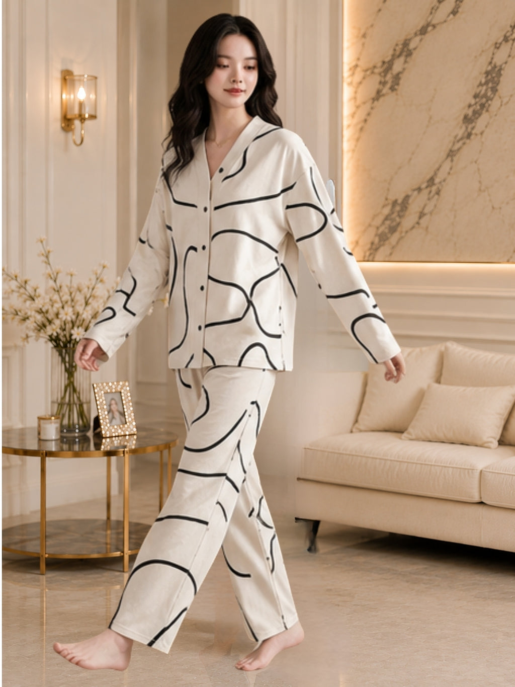 Women's Striped Satin Nightsuits Set