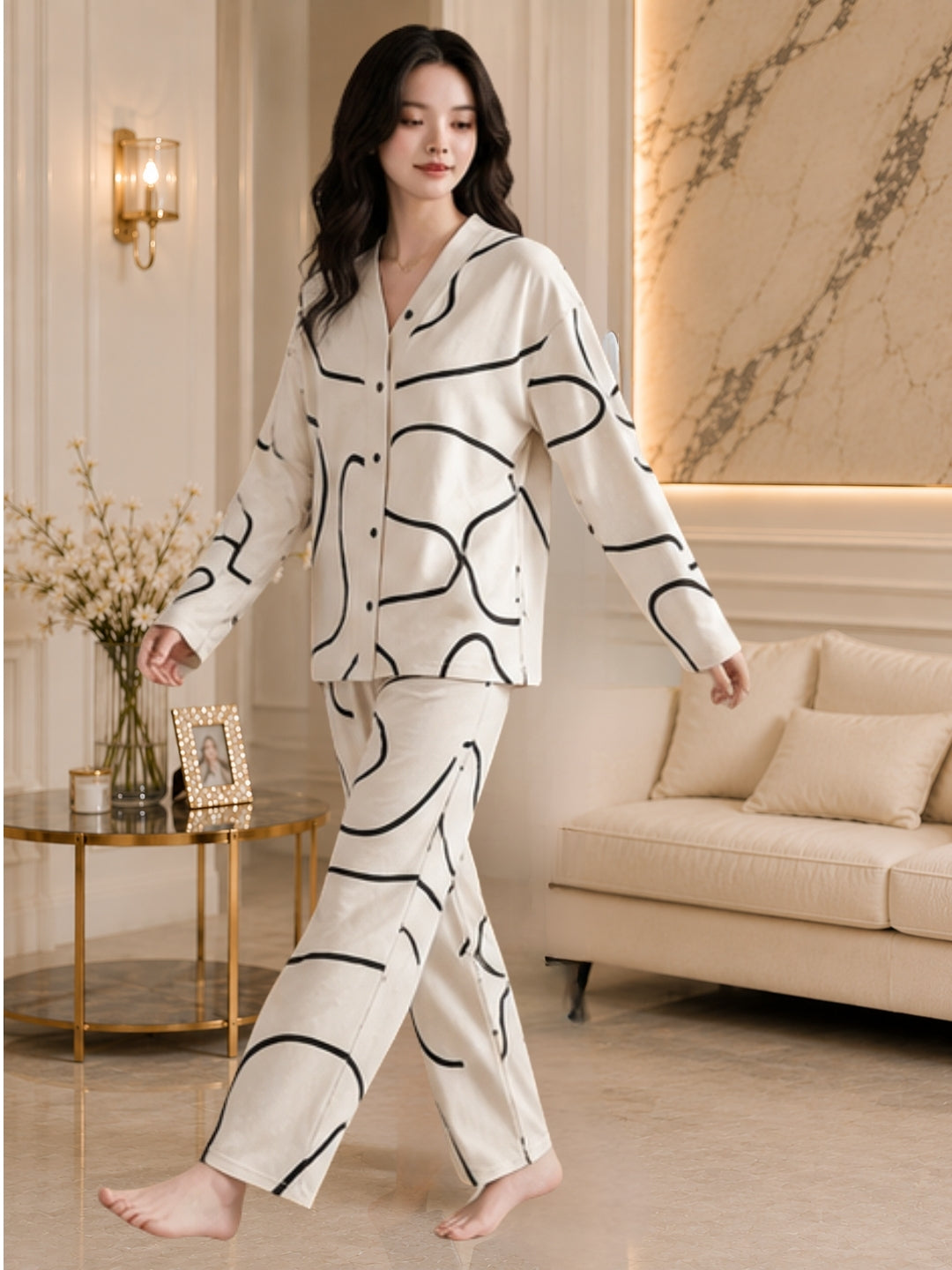 Women's Striped Satin Nightsuits Set