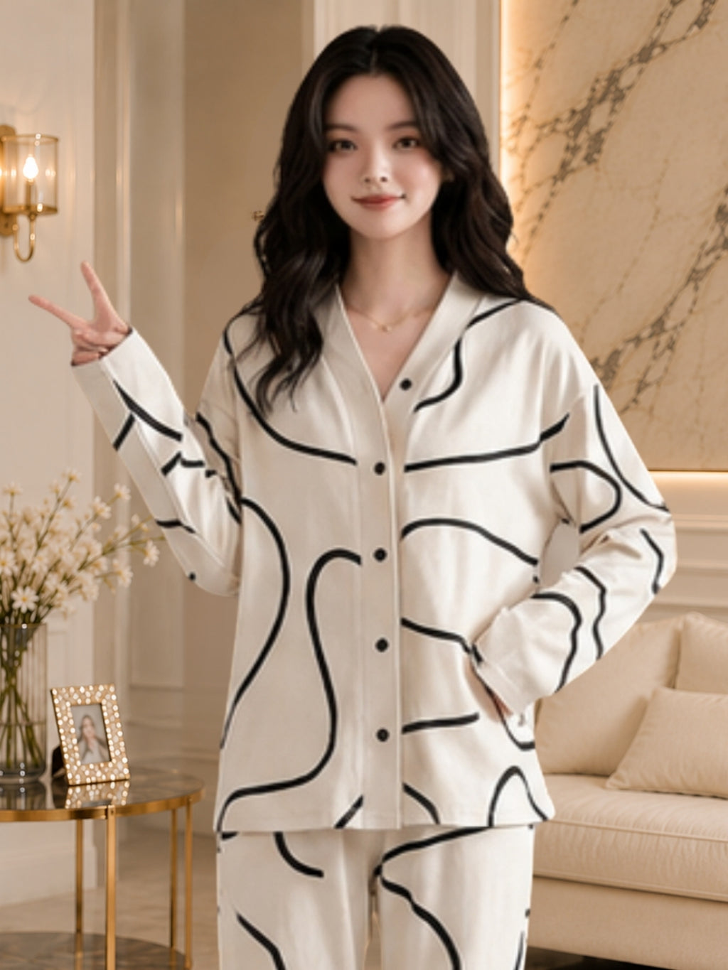 Women's Striped Satin Nightsuits Set