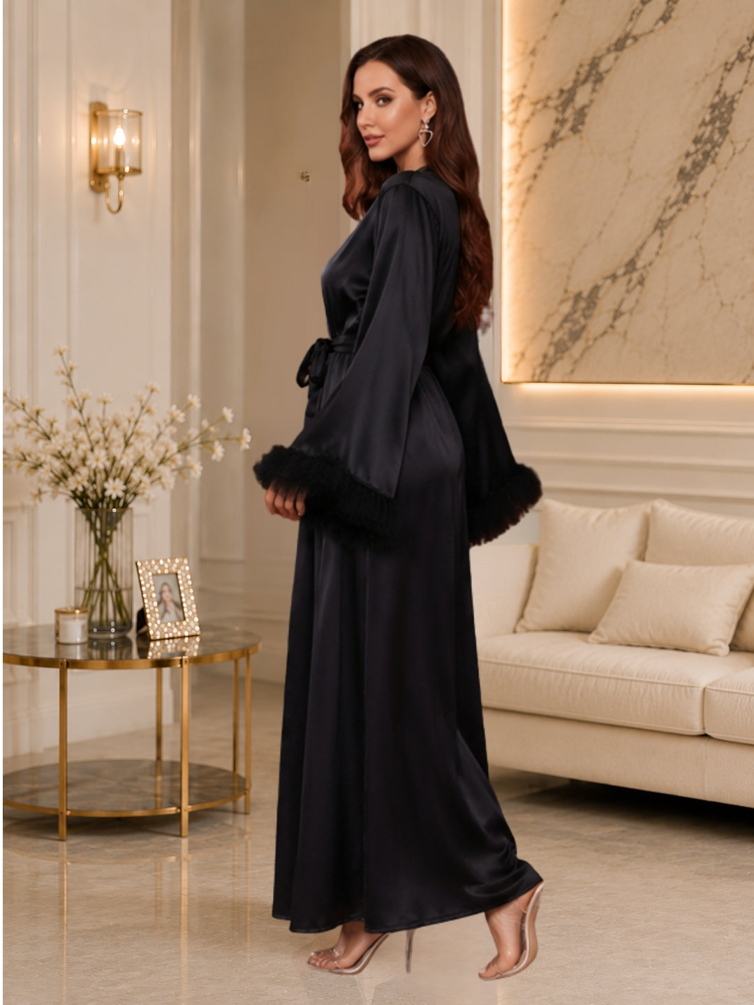 Satin Night Robe Flared sleeve Sleepwear