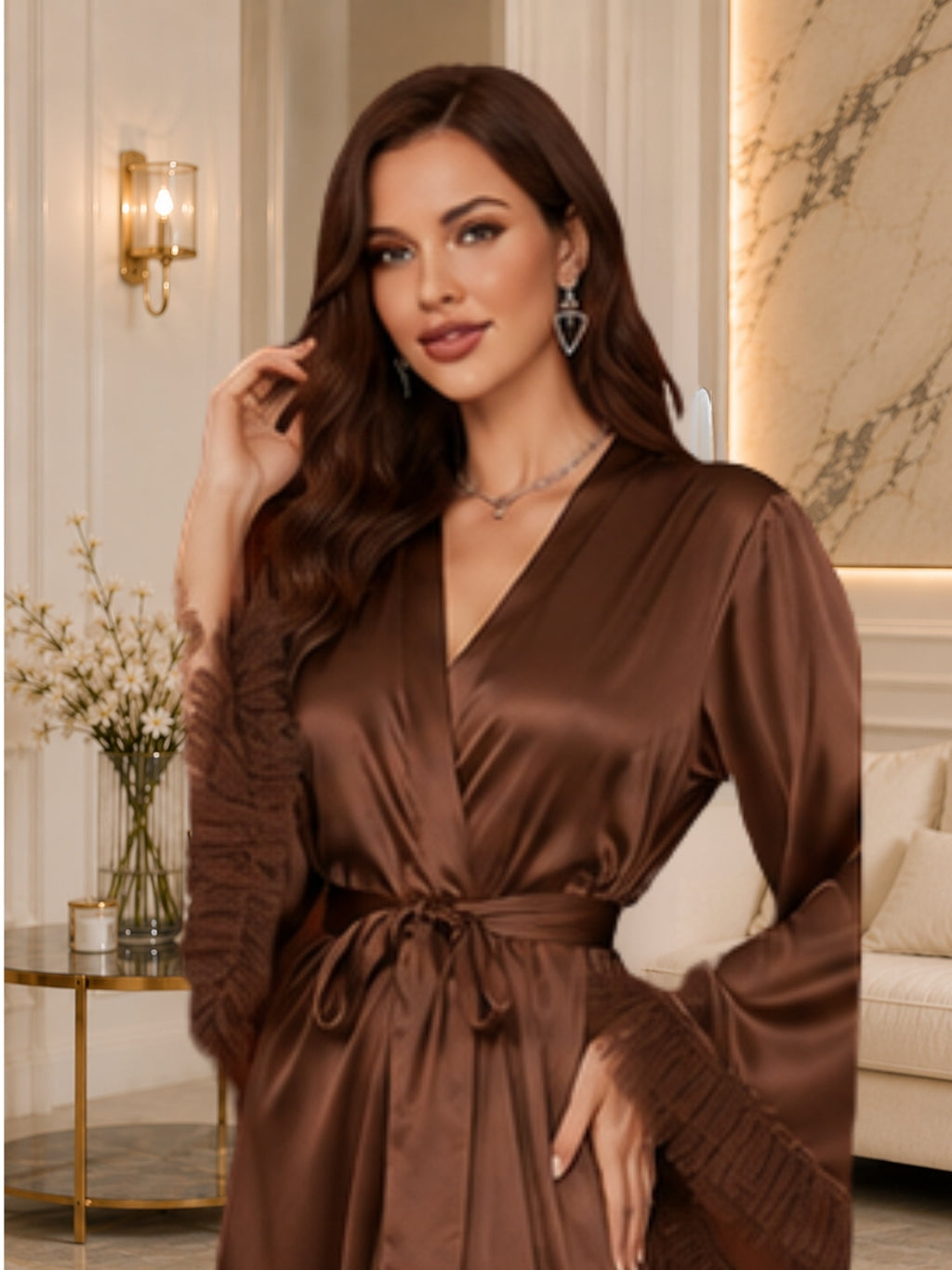 Satin Night Robe Flared sleeve Sleepwear