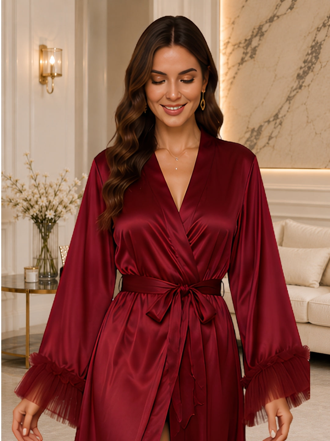 Satin Night Robe Flared sleeve Sleepwear