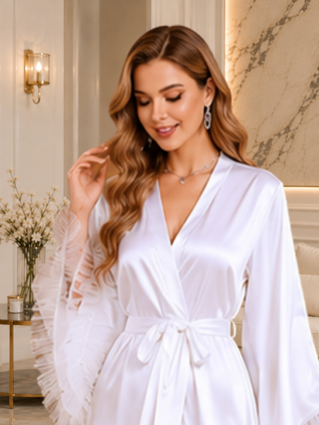 Satin Night Robe Flared sleeve Sleepwear