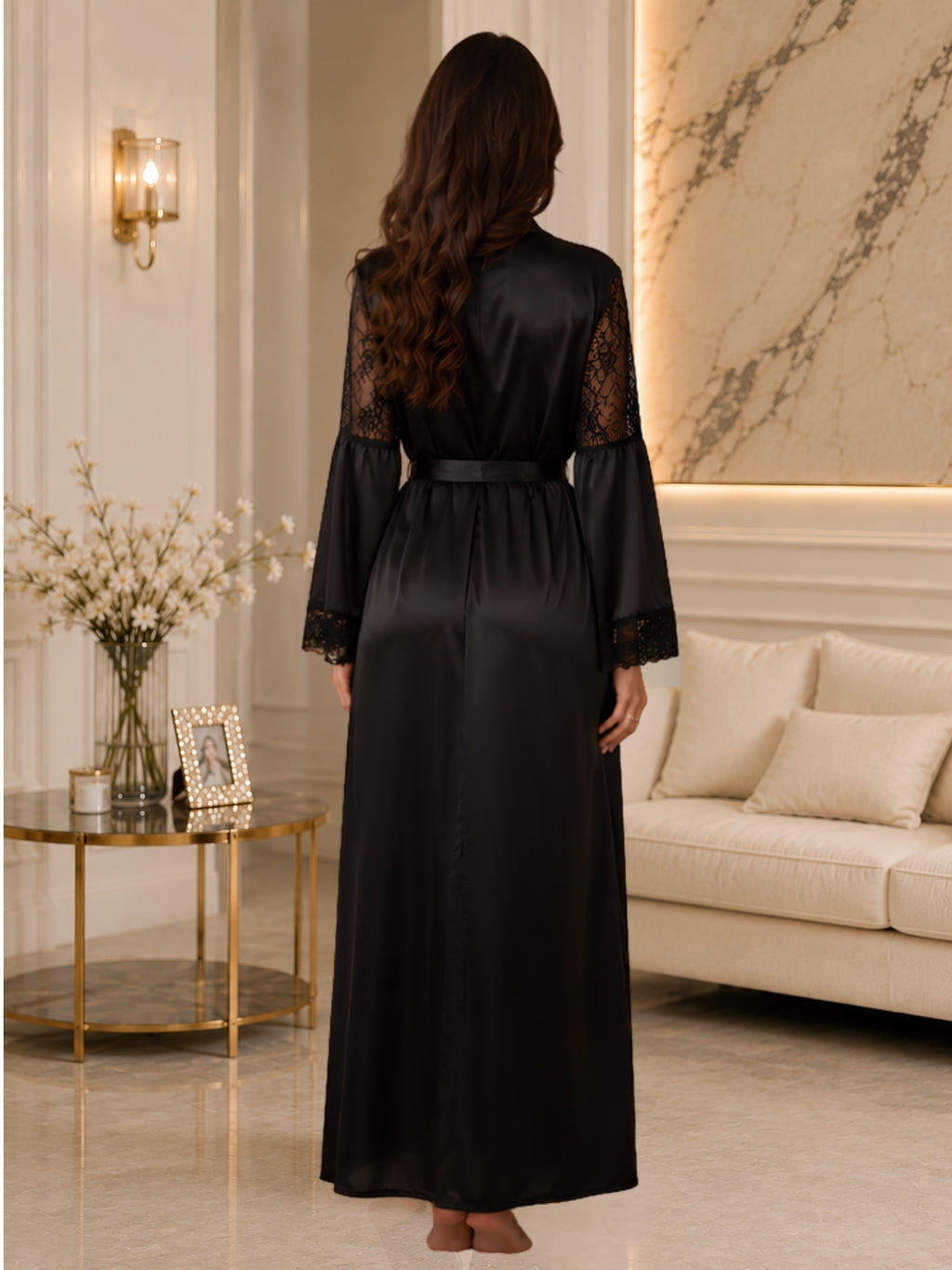 Satin Lace Maxi Robe Sleepwear