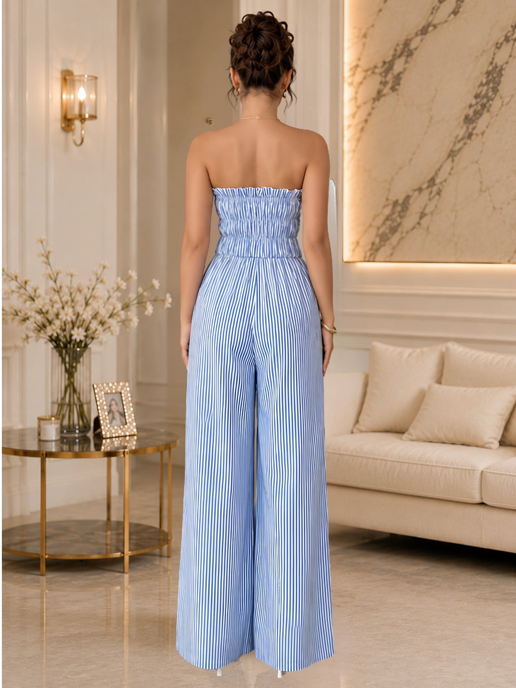 Women's Striped Strapless Jumpsuit