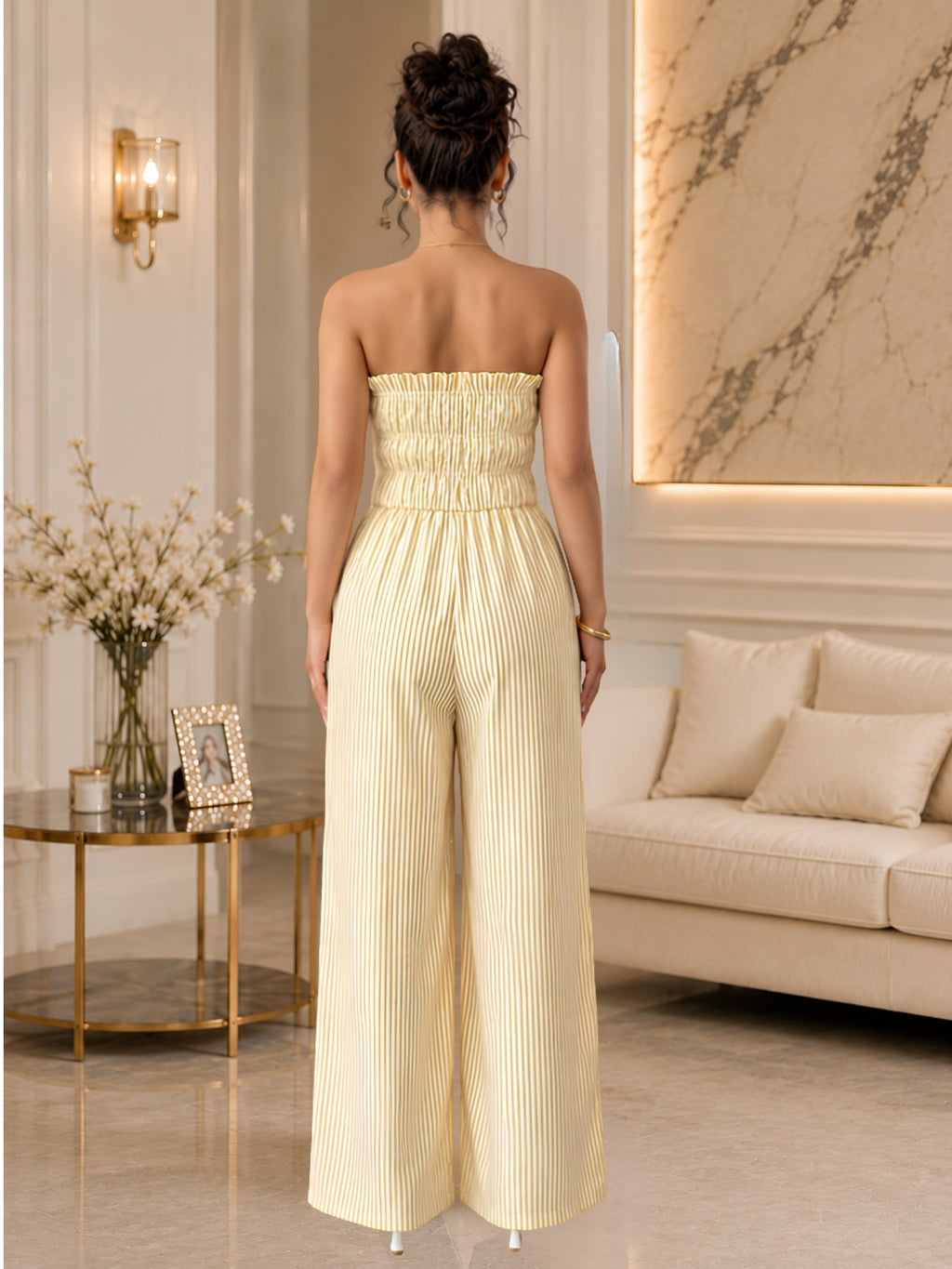 Women's Striped Strapless Jumpsuit