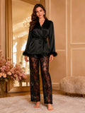Satin Robe & Lace Pants Set