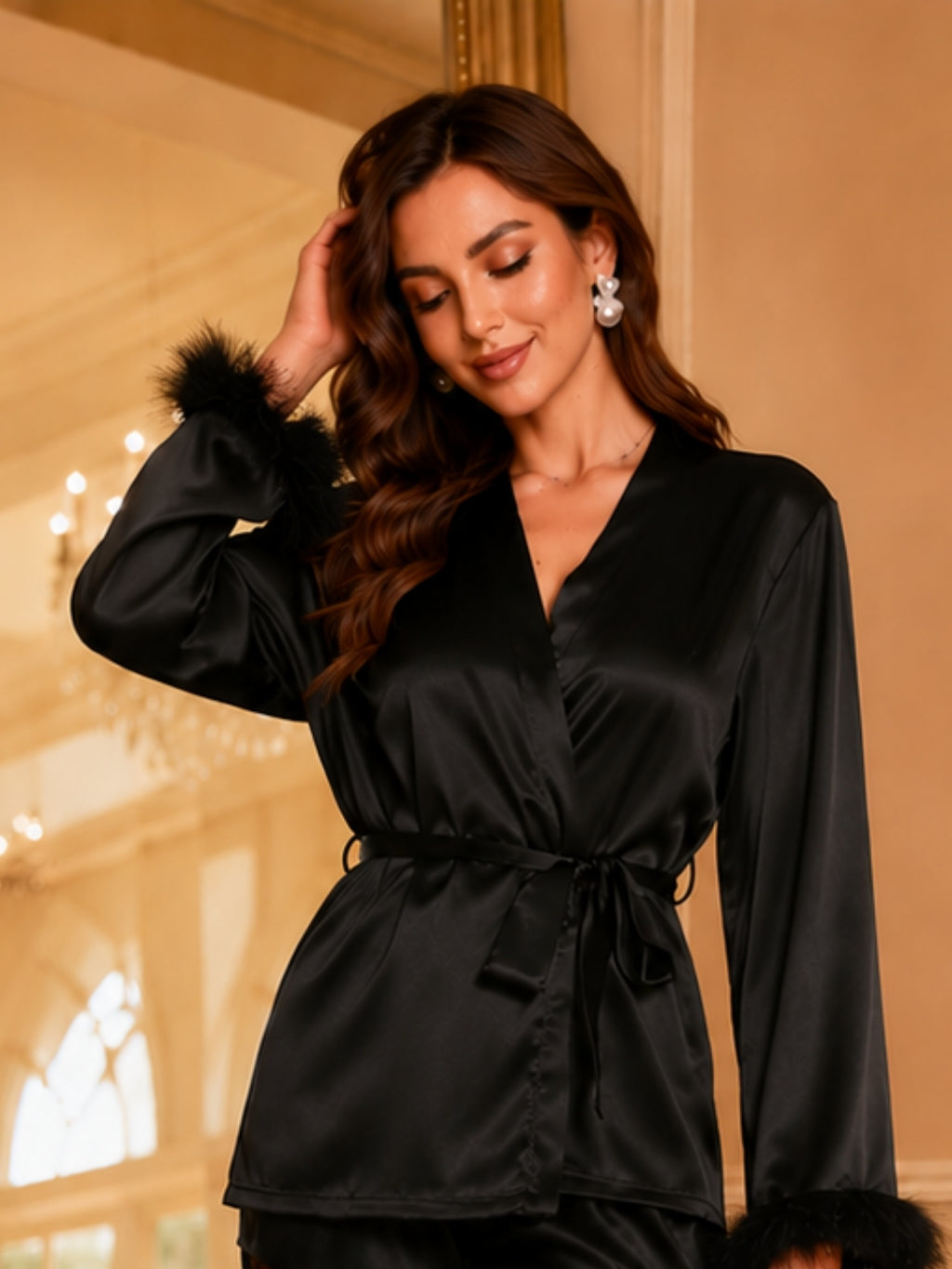 Satin Robe & Lace Pants Set