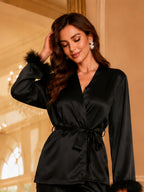 Satin Robe & Lace Pants Set