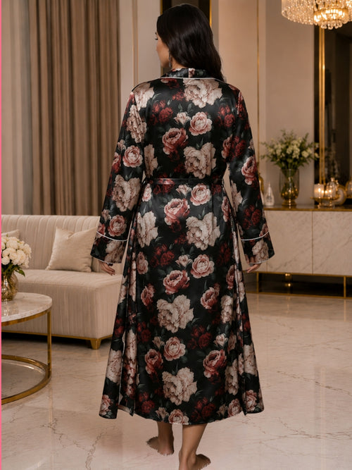 Floral Satin Nightgown & Robe Set