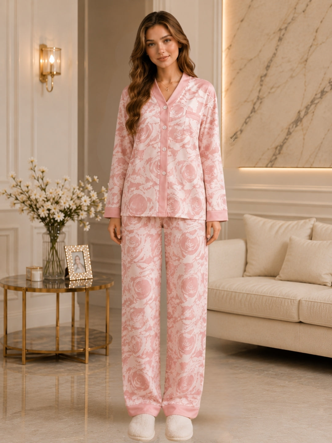 Floral Print Satin Nightsuit Set