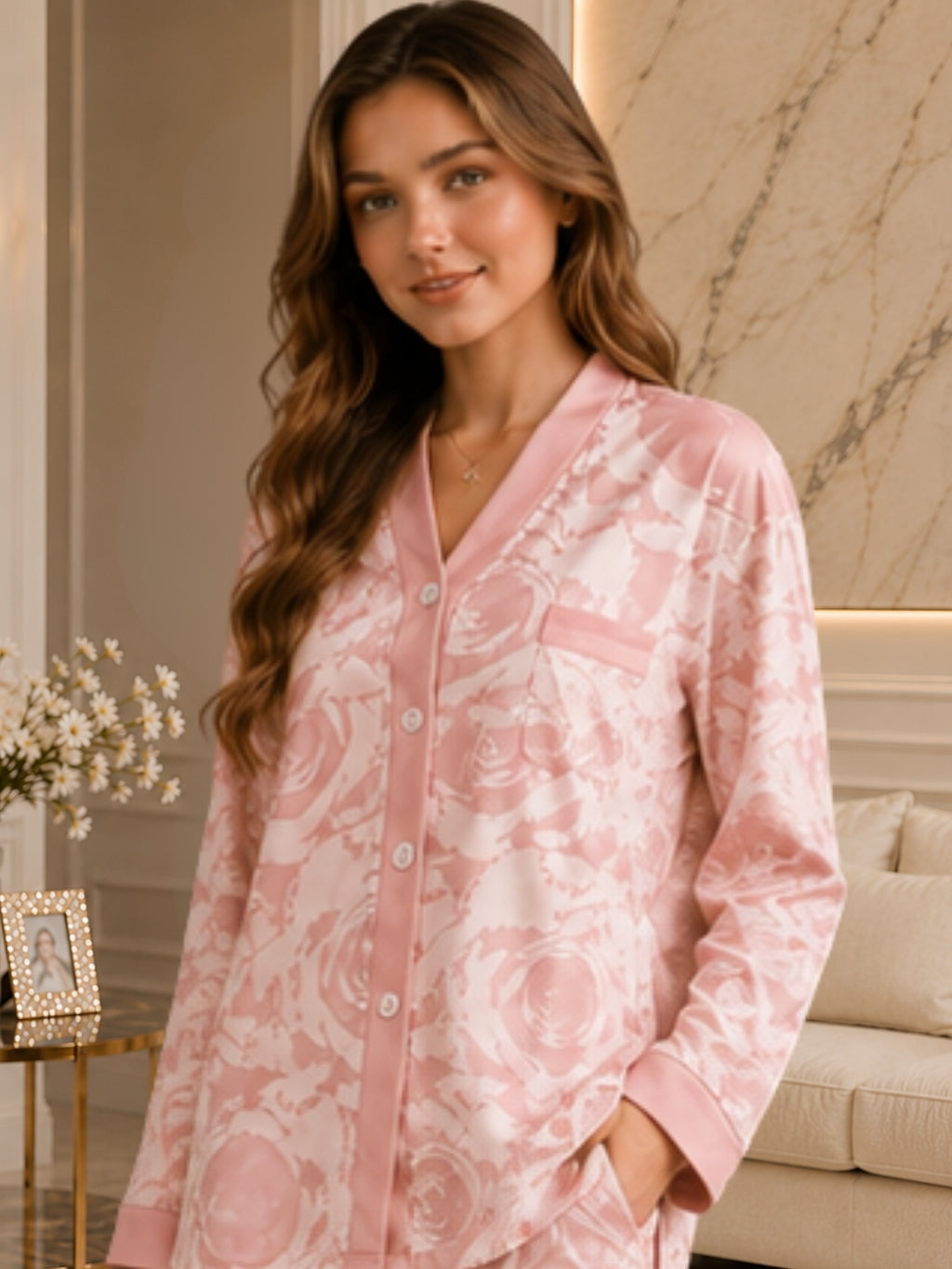 Floral Print Satin Nightsuit Set